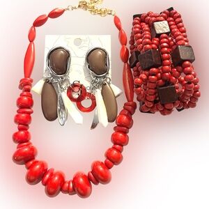 Sassy Jones Red and Brown Beaded Jewelry Set